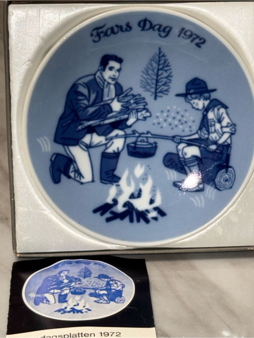 Porsgrunds Porselænsfabrik Father's Day Plate 1972 Limited Blue/White Norway
